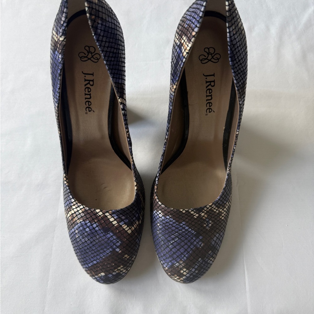 J.Renee Multicolor Snakeskin Patterned Heels Gold Accent Suede Heel Size 9